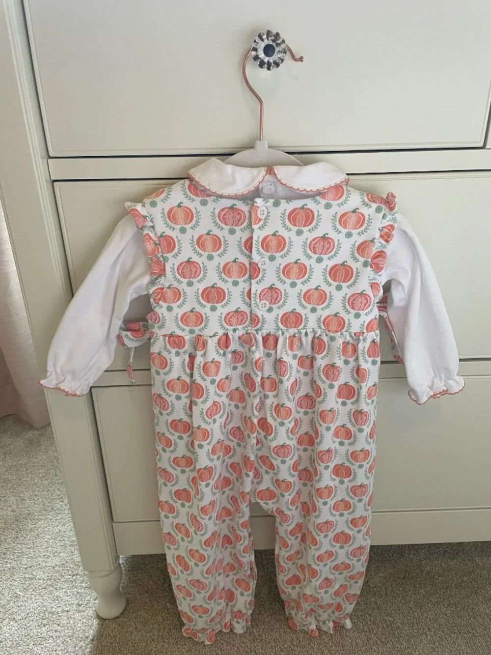 Marco & Lizzy Pumpkin Long Romper with Collared Long Sleeve Shirt Size 18 Months